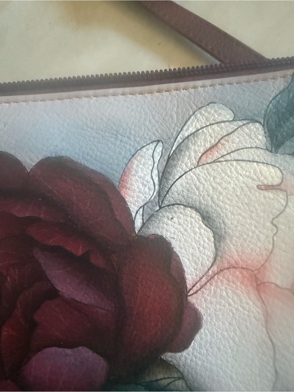 Anuschka Hand-Painted Floral Crossbody in Burgundy, Pink and Cream - Picture 4 of 9